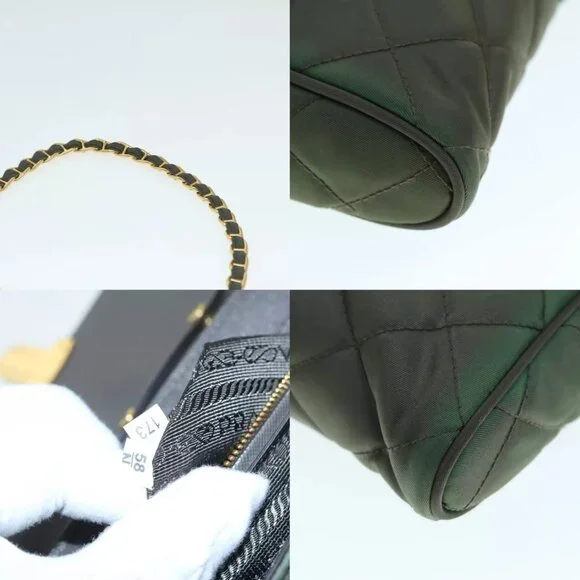 PRADA Chain Quilted Shoulder Bag Nylon Khaki Gold Auth 90227 - Picture 14 of 15